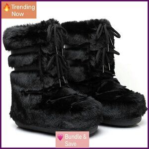 Women's Faux Fur Lined Snow Boots Mid-Calf Waterproof Winter Ski Boots